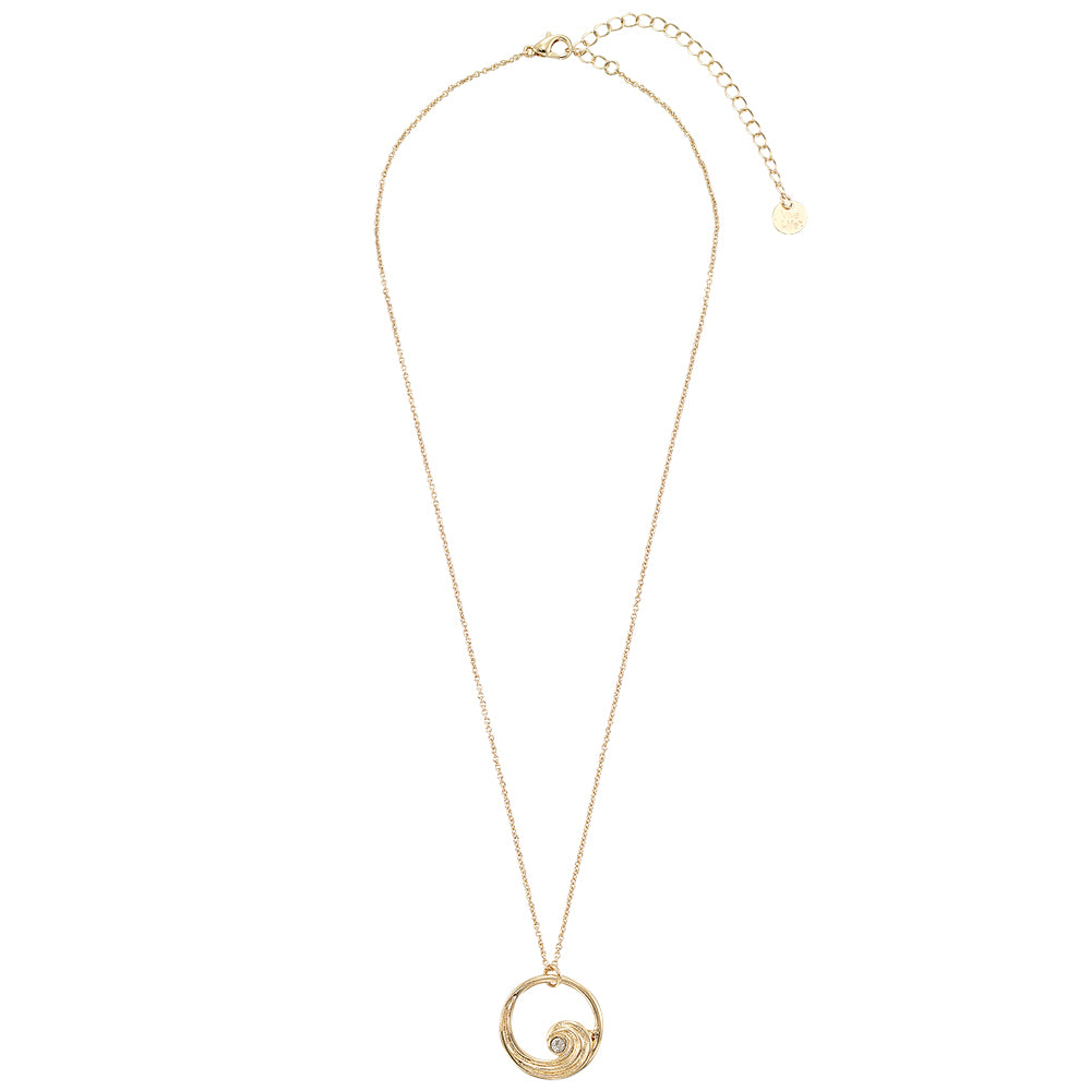 Wave Outline Crystal Pendant 16" Necklace