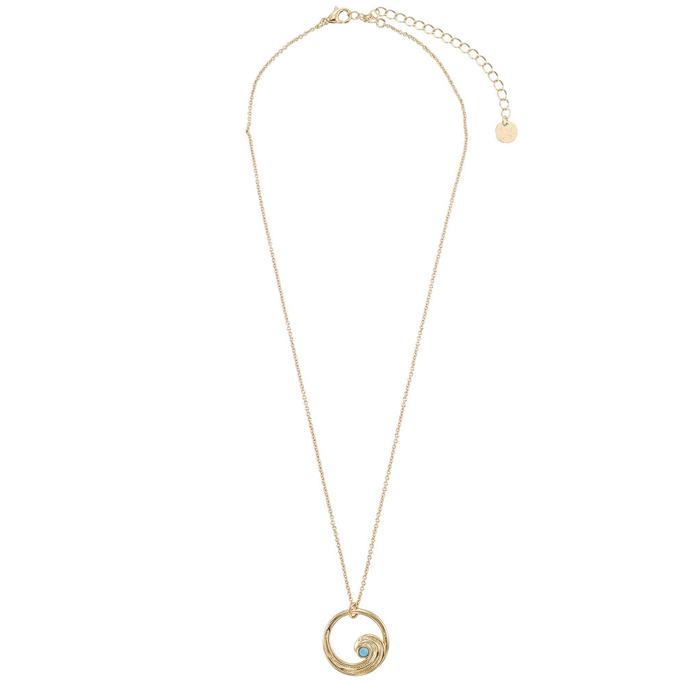 Wave Outline Crystal Pendant 16" Necklace