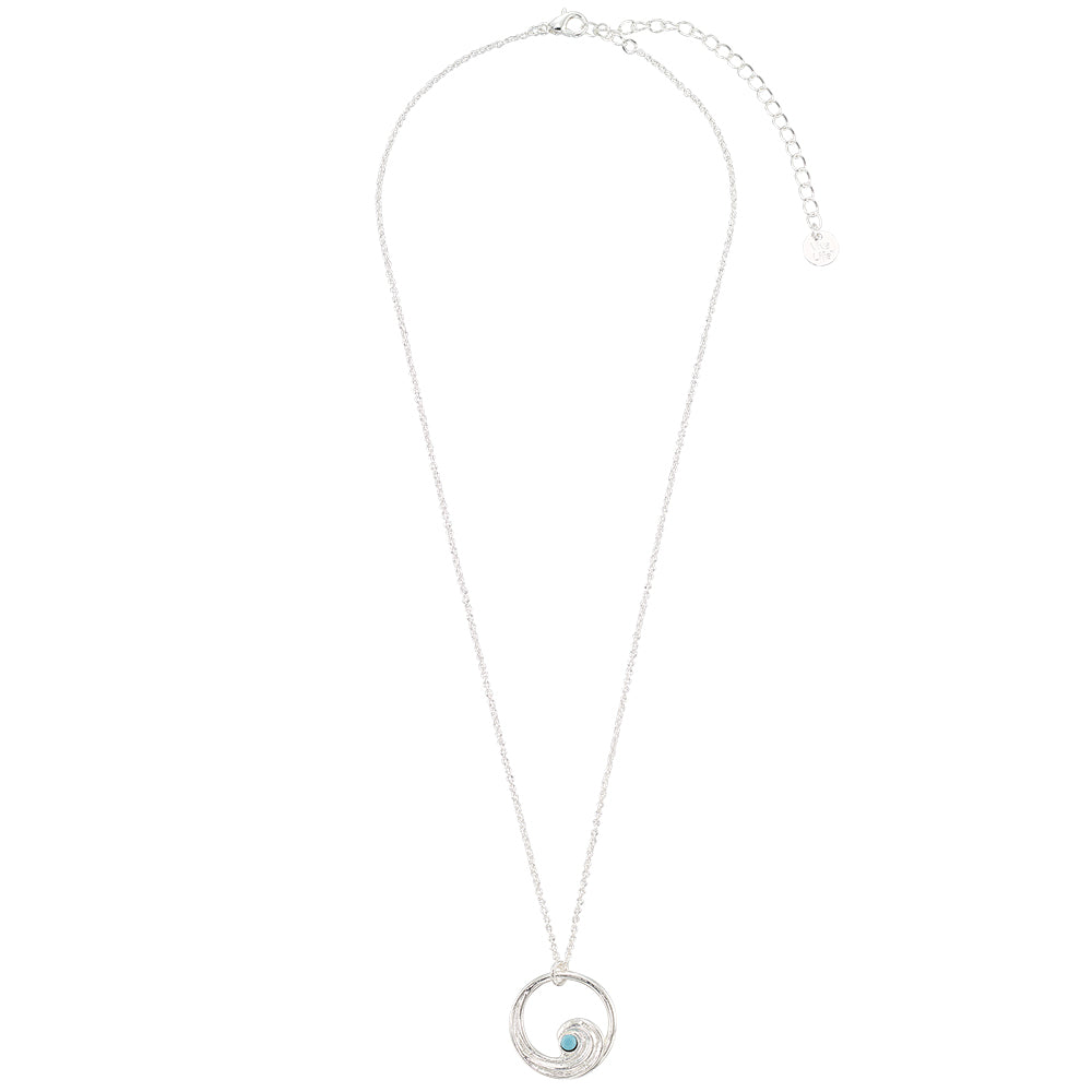 Wave Outline Crystal Pendant 16" Necklace