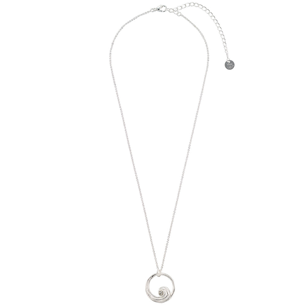 Wave Outline Crystal Pendant 16" Necklace