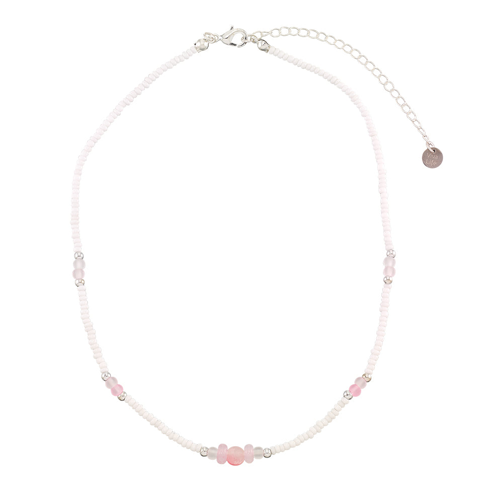 Frosted Glass Bead White Seedbead 15" Necklace