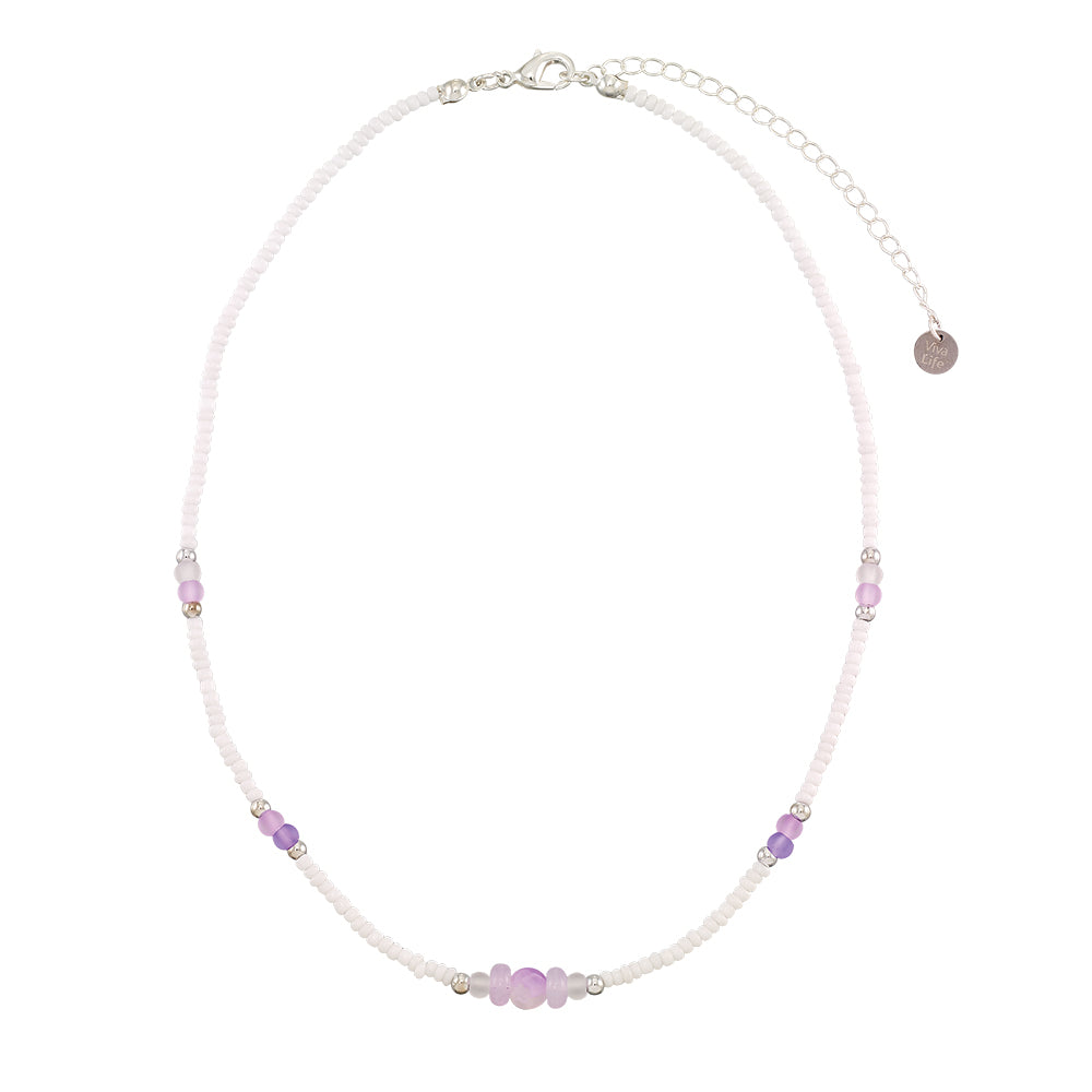 Frosted Glass Bead White Seedbead 15" Necklace