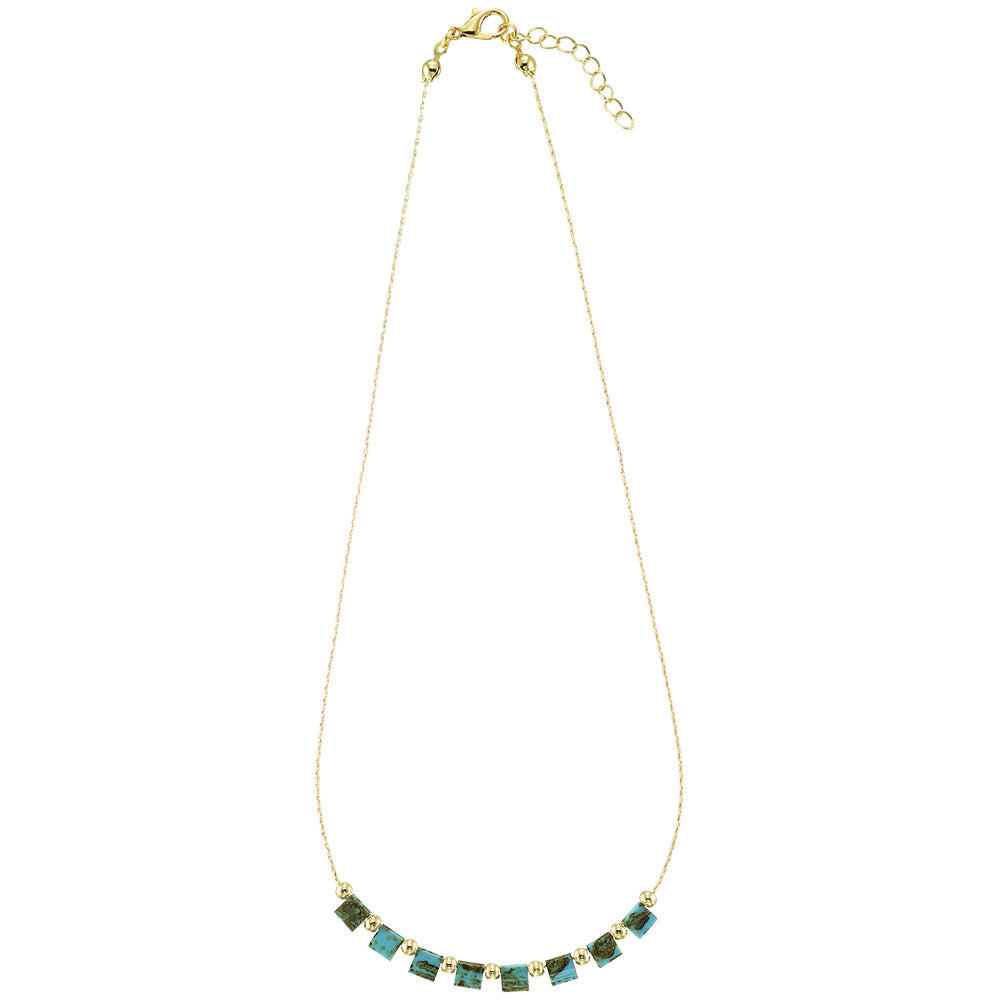 Square Glass & Metal Bead Necklace