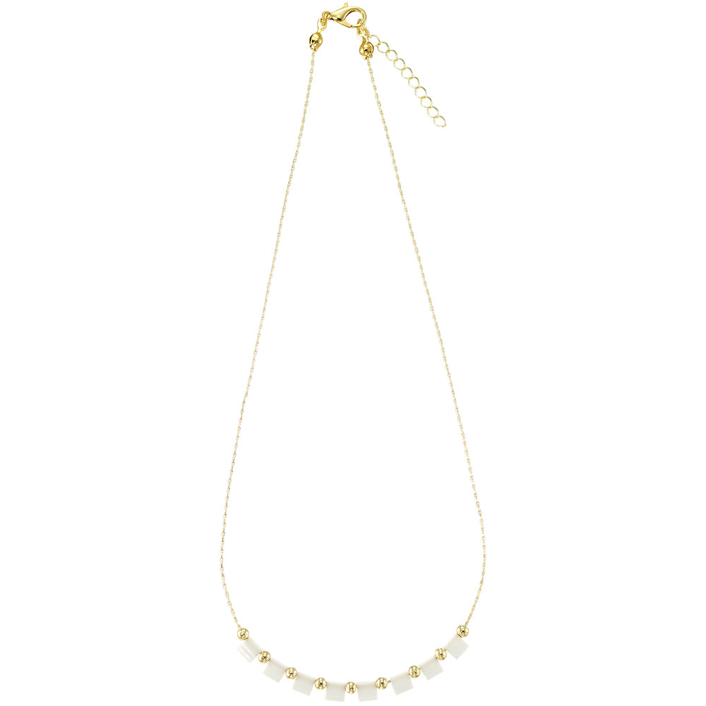 Square Glass & Metal Bead Necklace