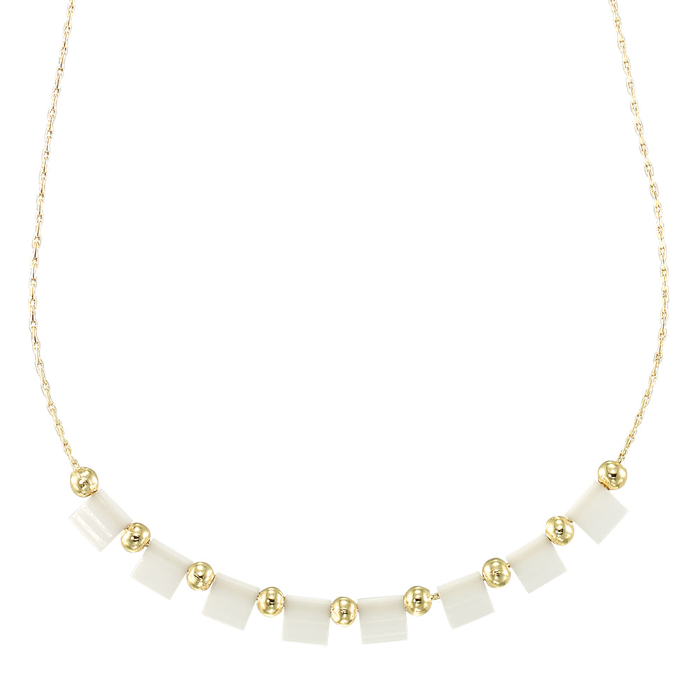 Square Glass & Metal Bead Necklace