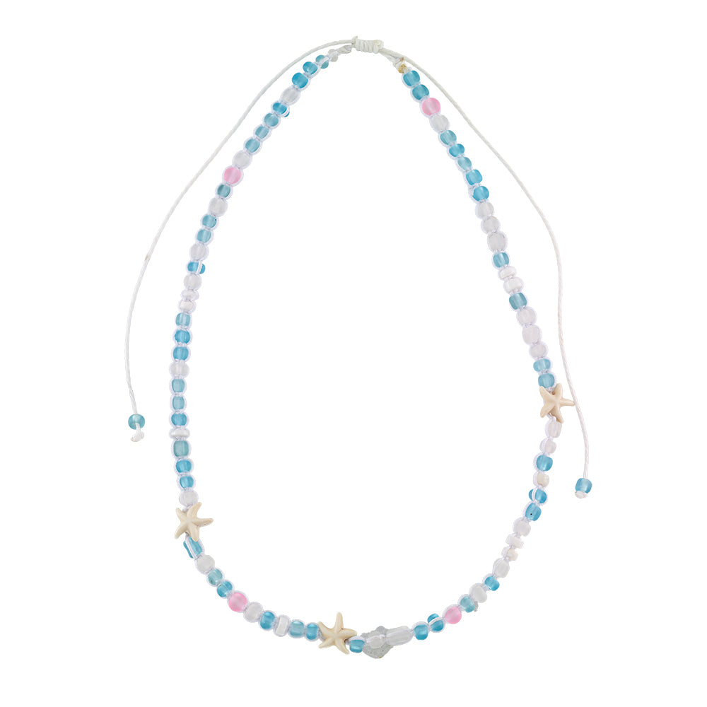 Starfish & Frosted Bead Shell 15″ Necklace
