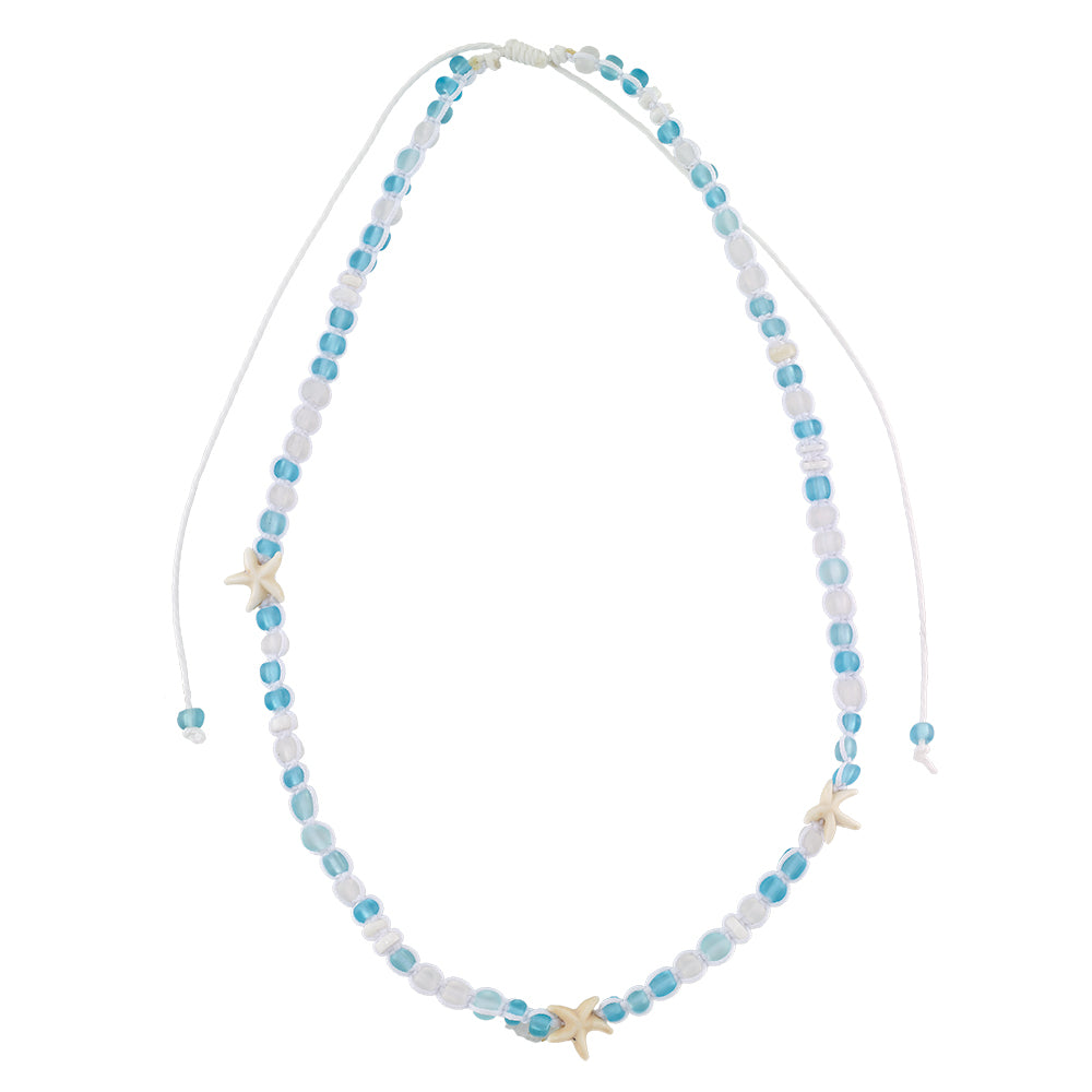 Starfish & Frosted Bead Shell 15″ Necklace