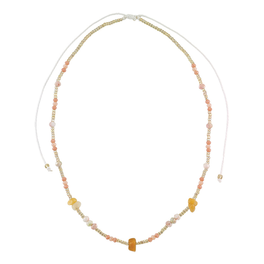 Stone Chip Crystal Seedbead Adjustable Necklace
