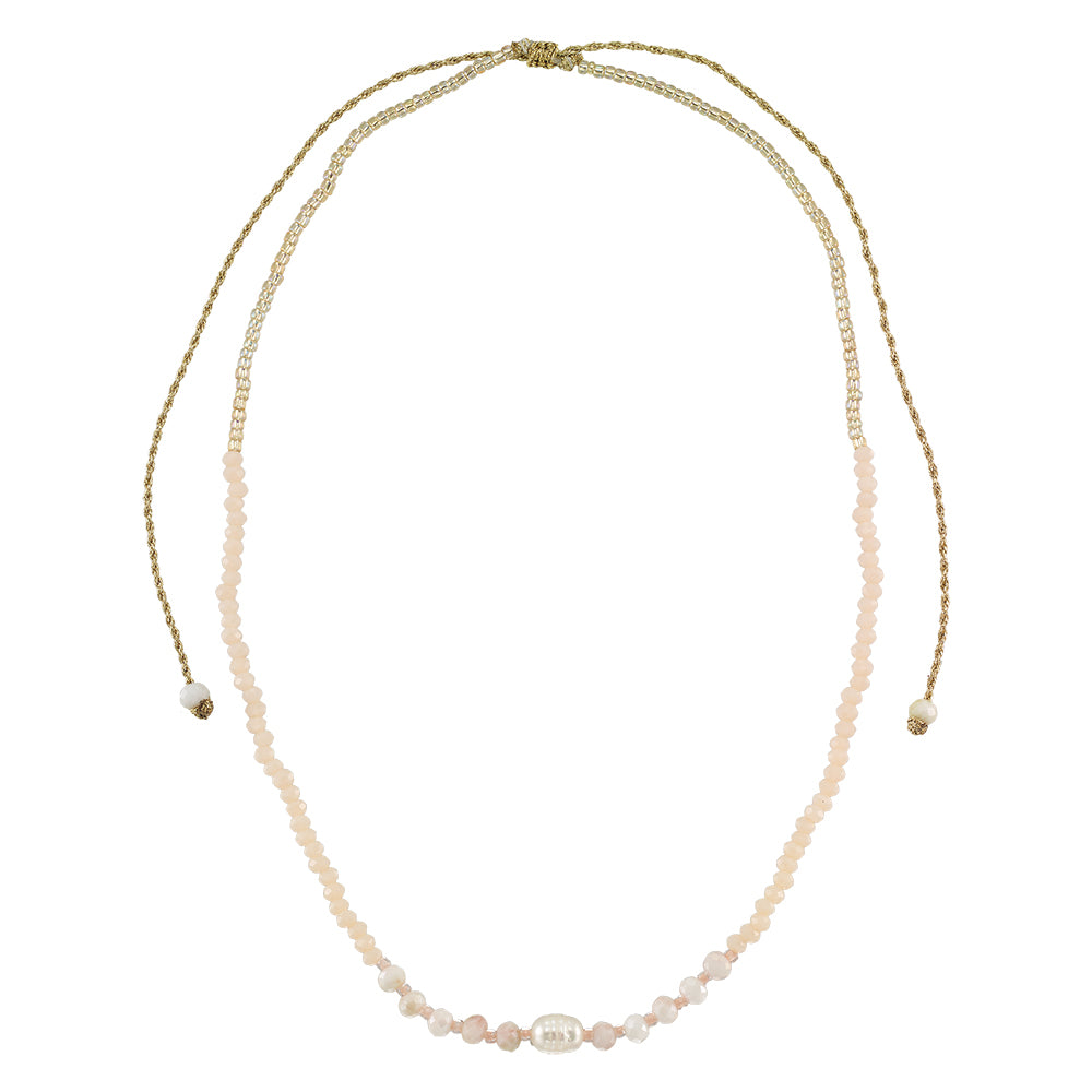 Faceted Crystal & Pearl on Silver Metallic Gold Cord Necklace