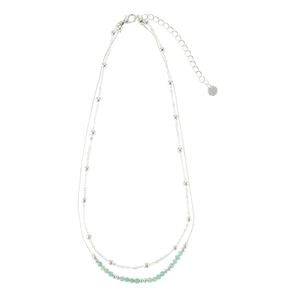 Silver Double Stone 16&quot; Necklace