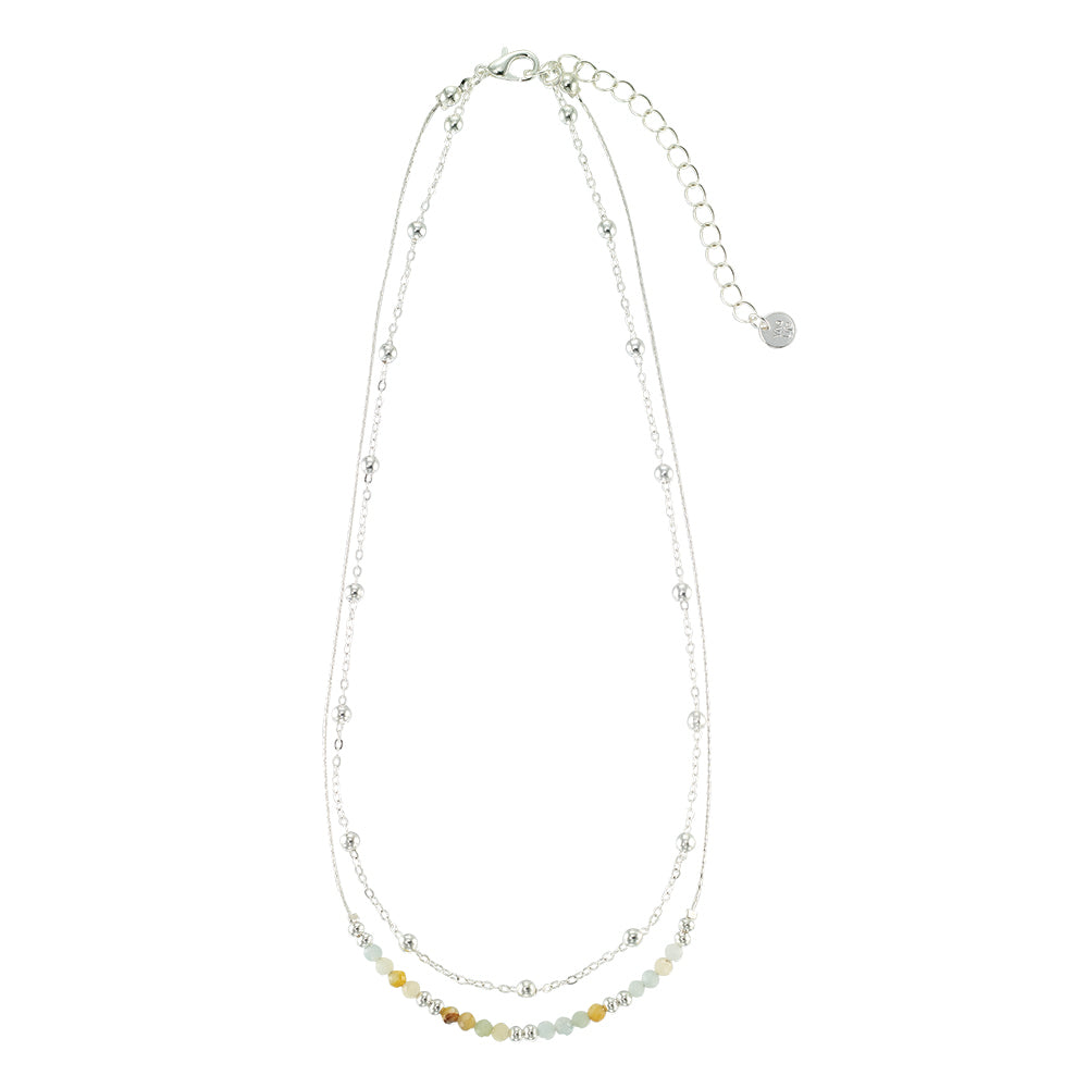 Silver Double Stone 16&quot; Necklace