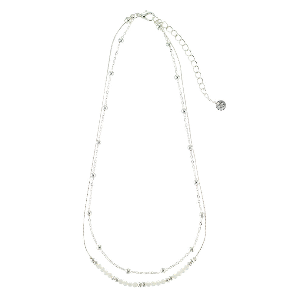 Silver Double Stone 16&quot; Necklace