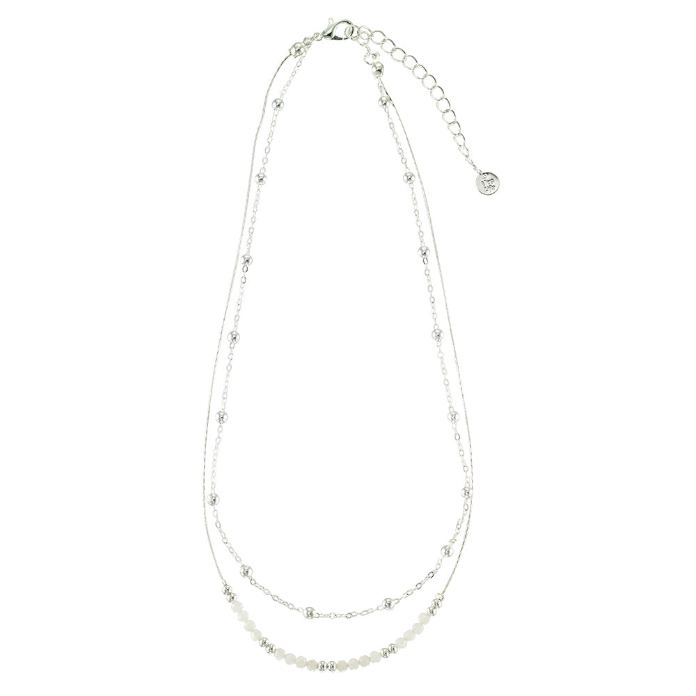 Silver Double Stone 16&quot; Necklace