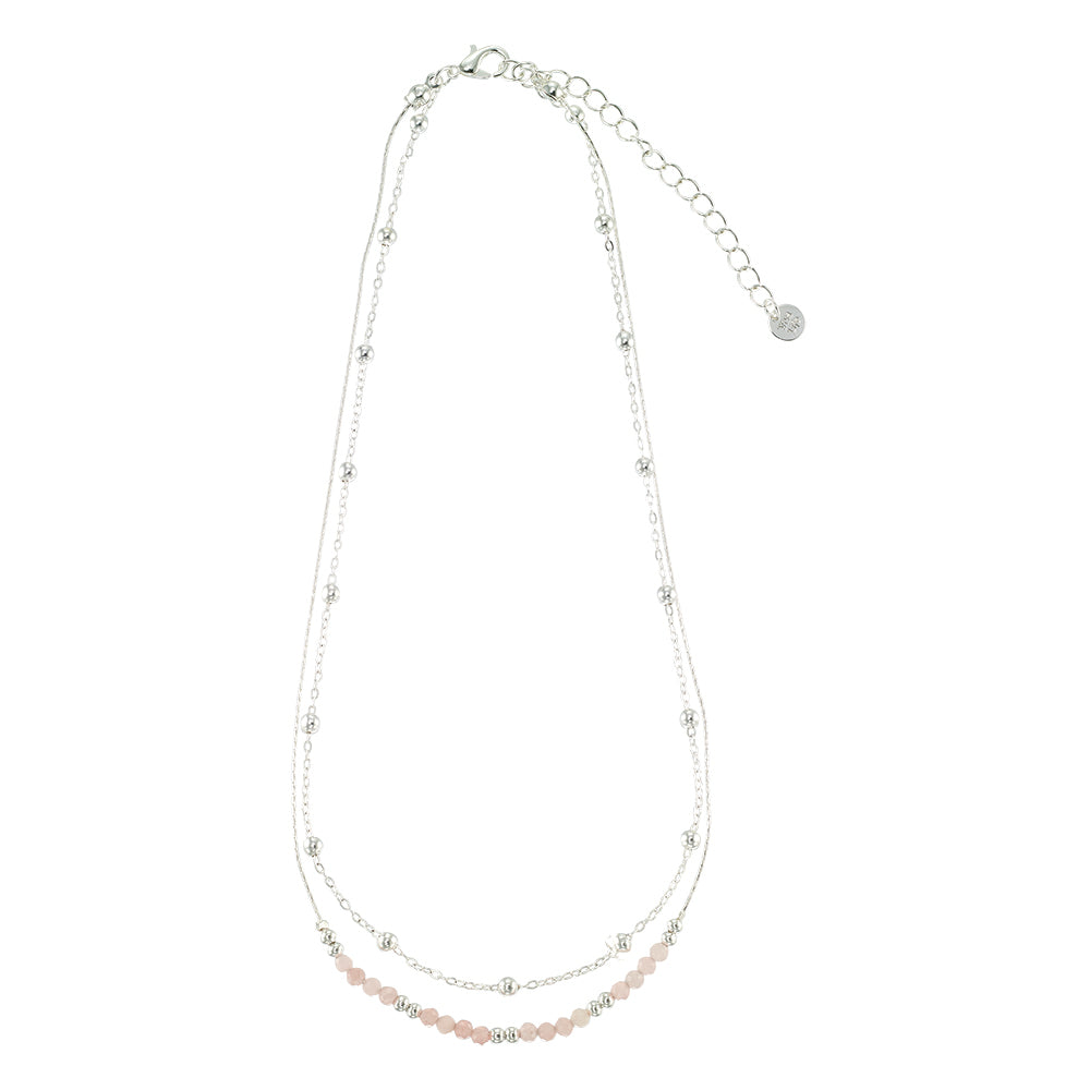 Silver Double Stone 16&quot; Necklace
