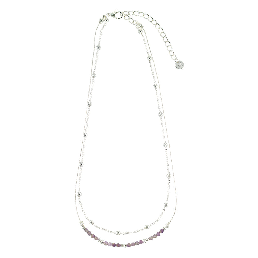 Silver Double Stone 16&quot; Necklace