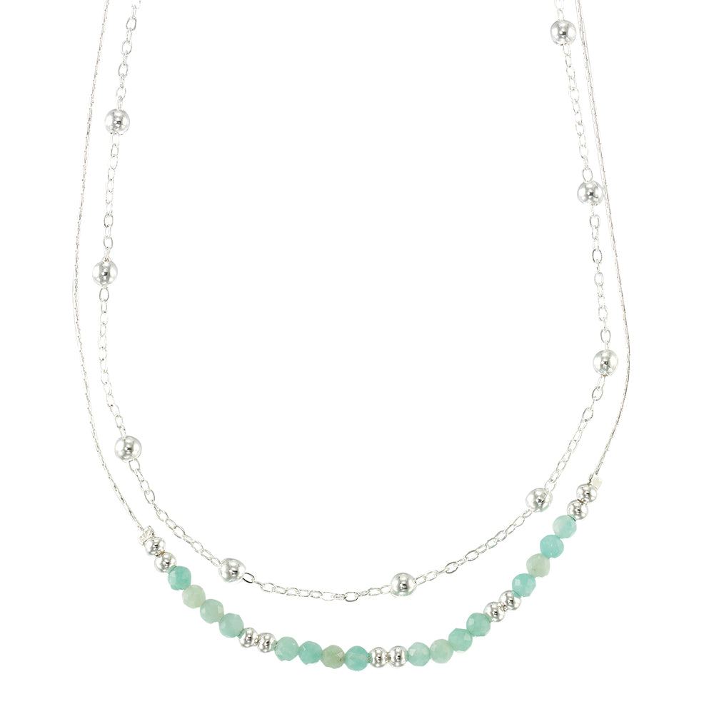 Silver Double Stone 16" Necklace