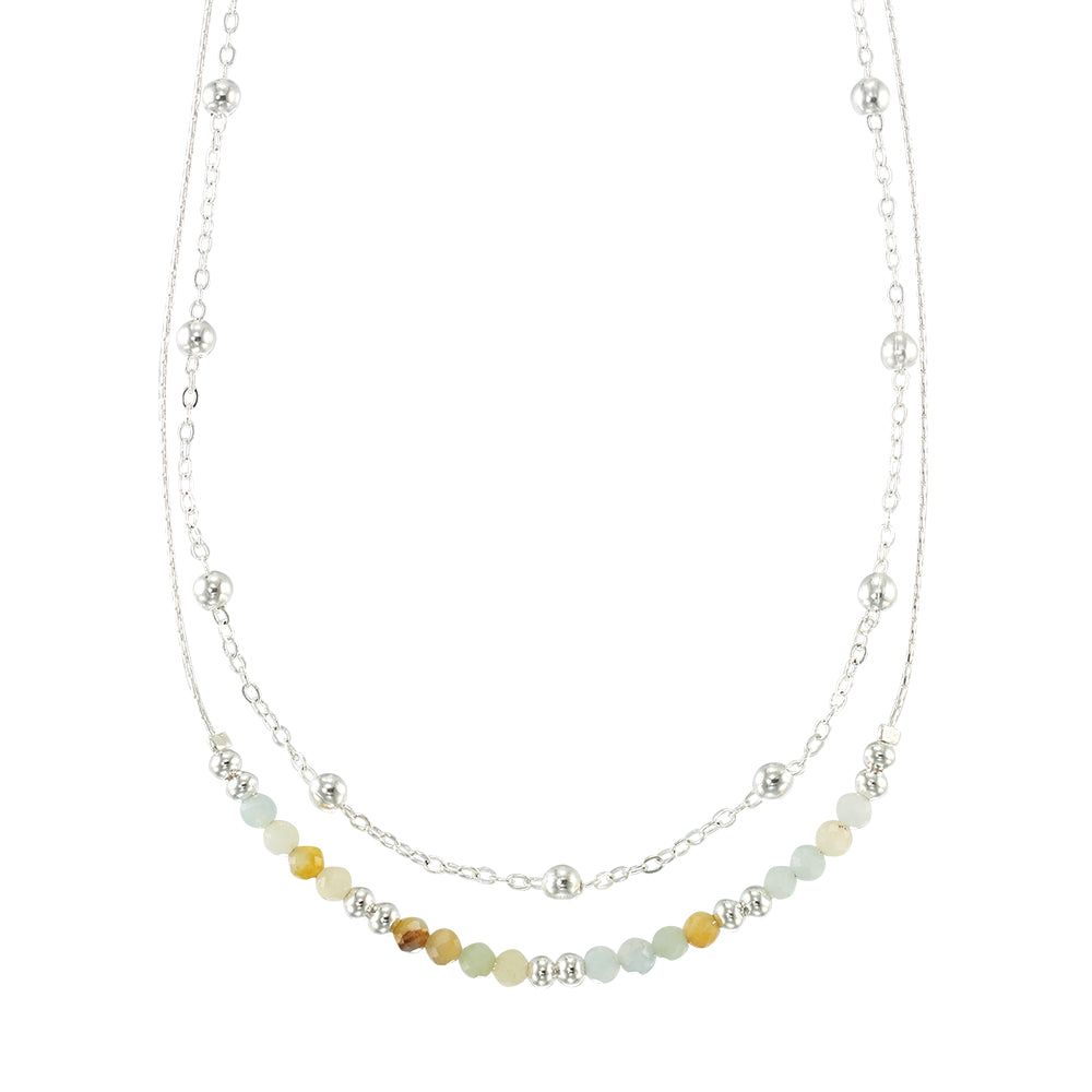 Silver Double Stone 16" Necklace