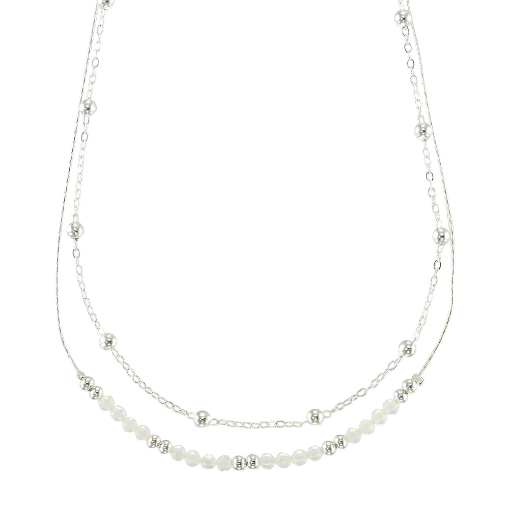Silver Double Stone 16" Necklace