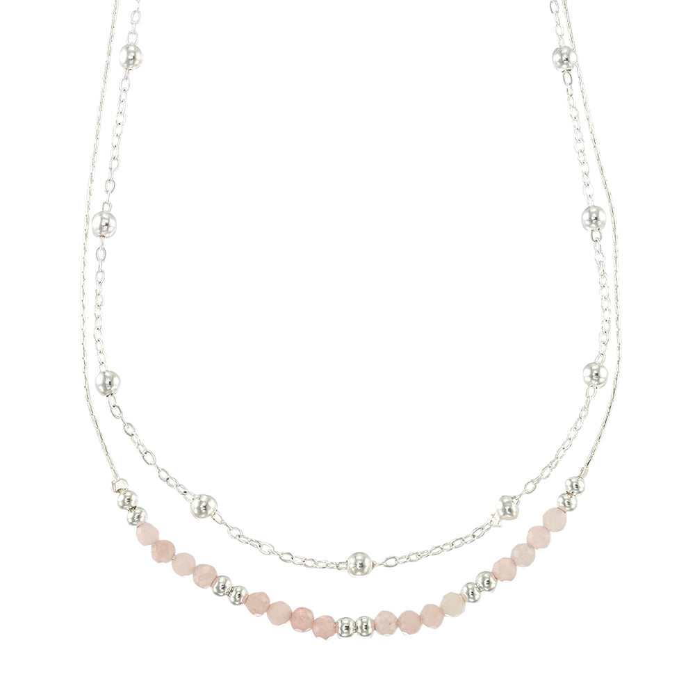 Silver Double Stone 16" Necklace