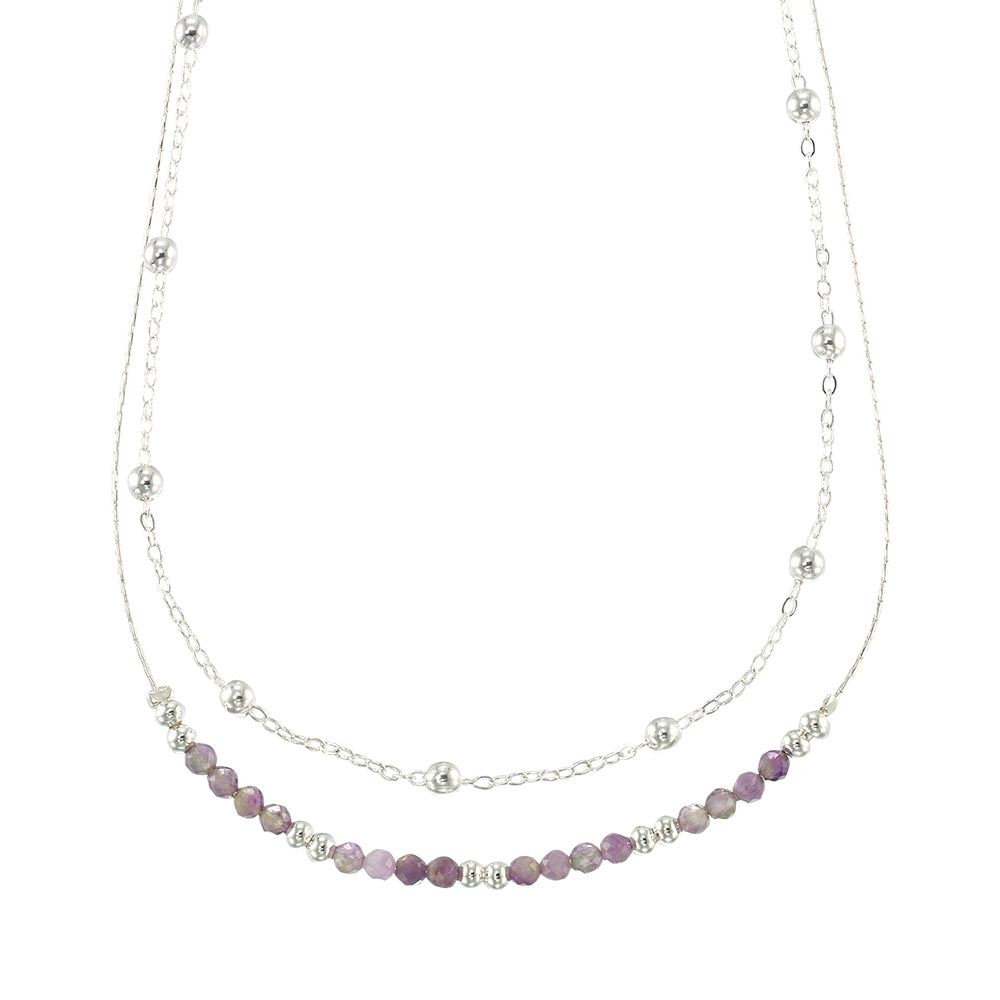Silver Double Stone 16" Necklace