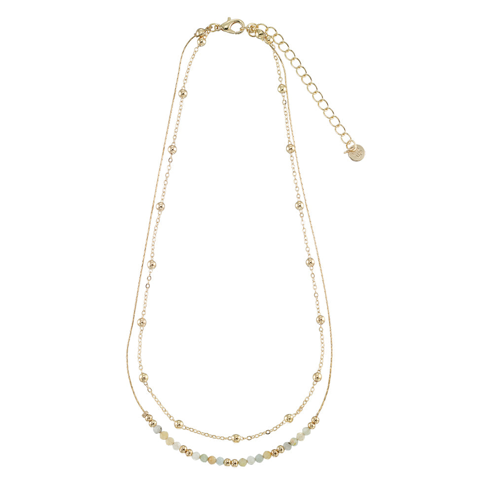 Gold Double Stone 16&quot; Necklace