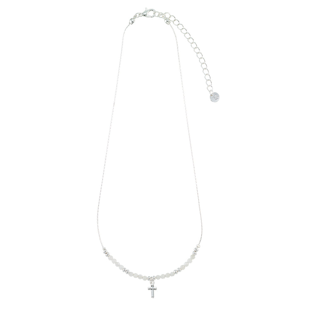 Silver Cross Stone 16&quot; Necklace