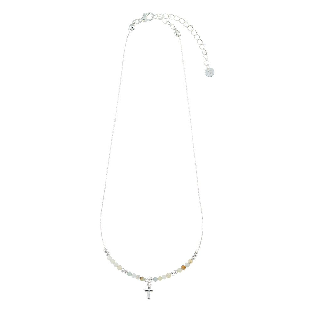 Silver Cross Stone 16&quot; Necklace