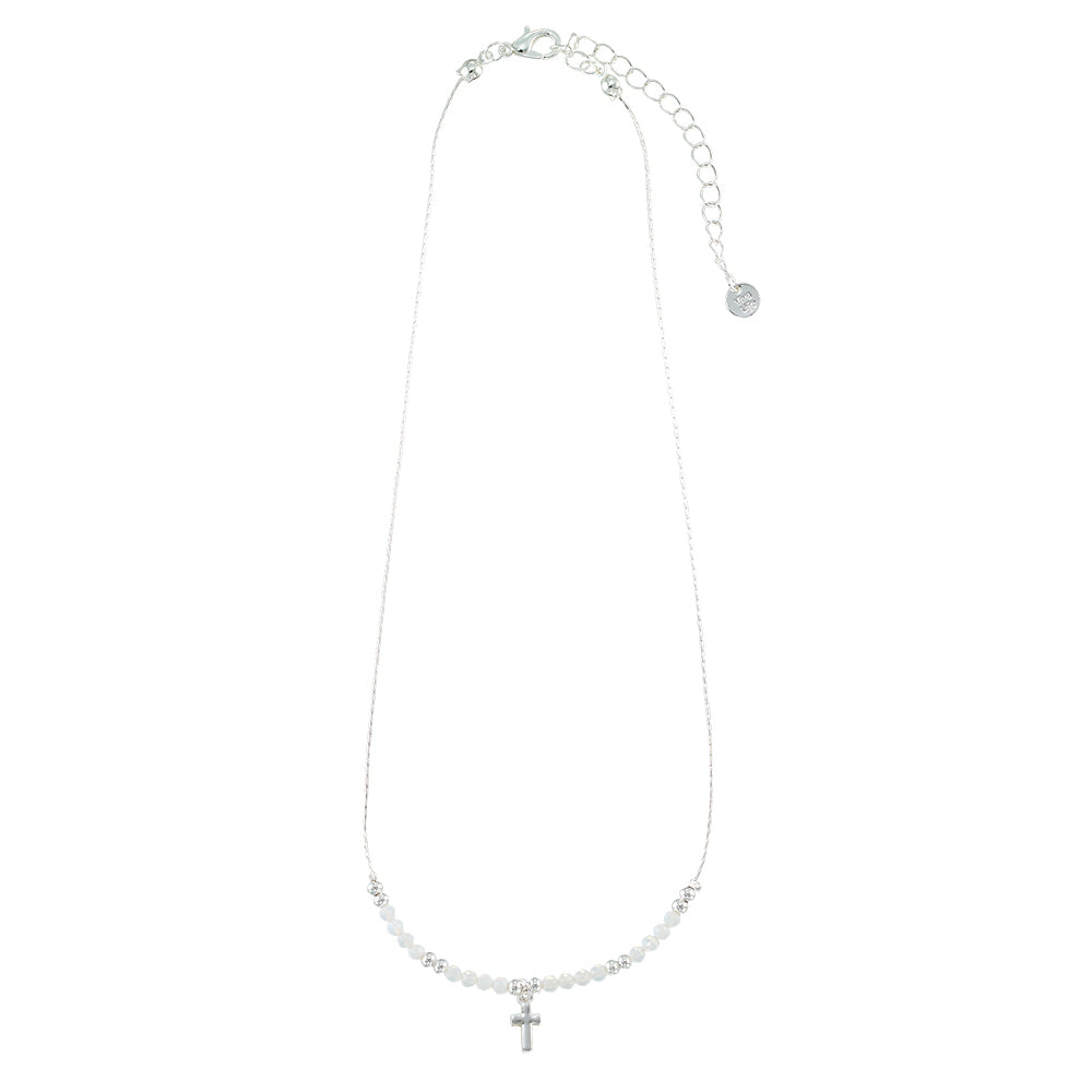 Silver Cross Stone 16&quot; Necklace
