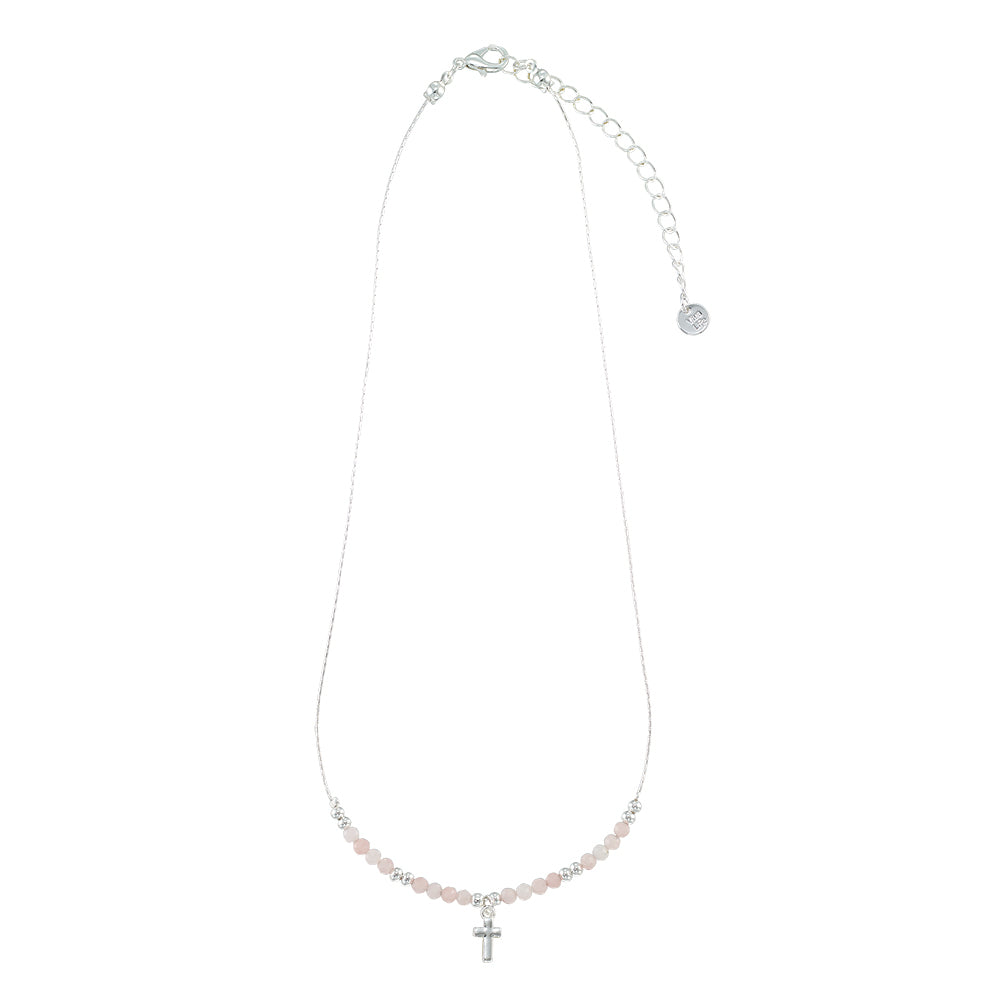 Silver Cross Stone 16&quot; Necklace