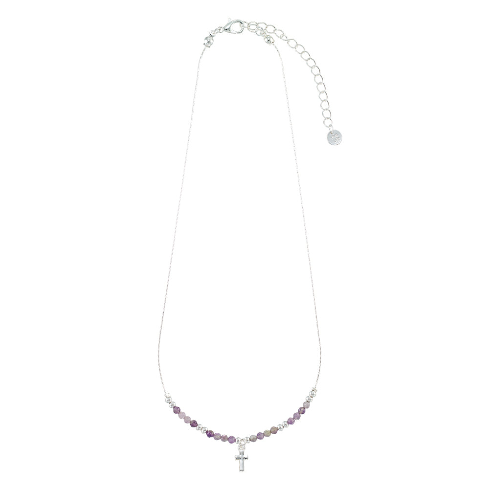 Silver Cross Stone 16" Necklace
