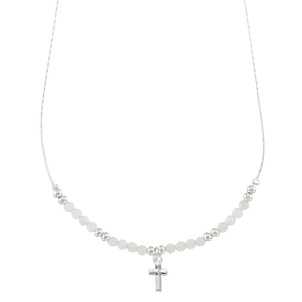 Silver Cross Stone 16" Necklace