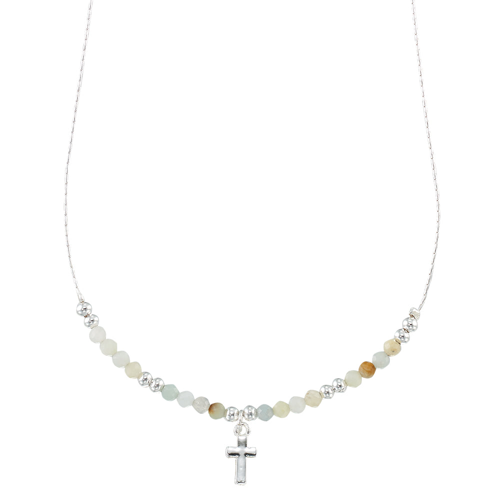 Silver Cross Stone 16" Necklace