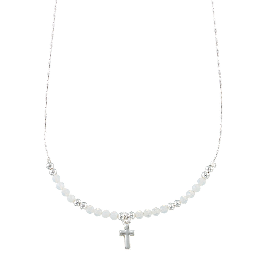 Silver Cross Stone 16" Necklace