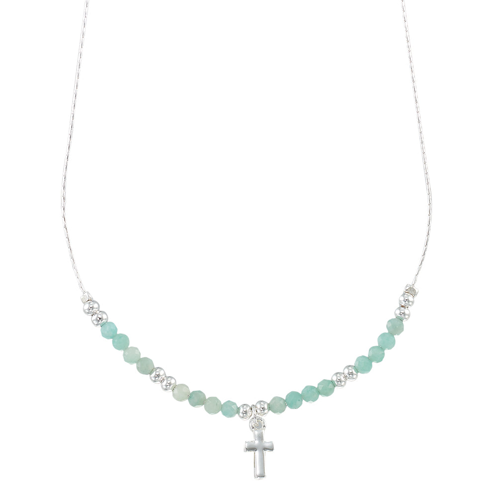 Silver Cross Stone 16" Necklace