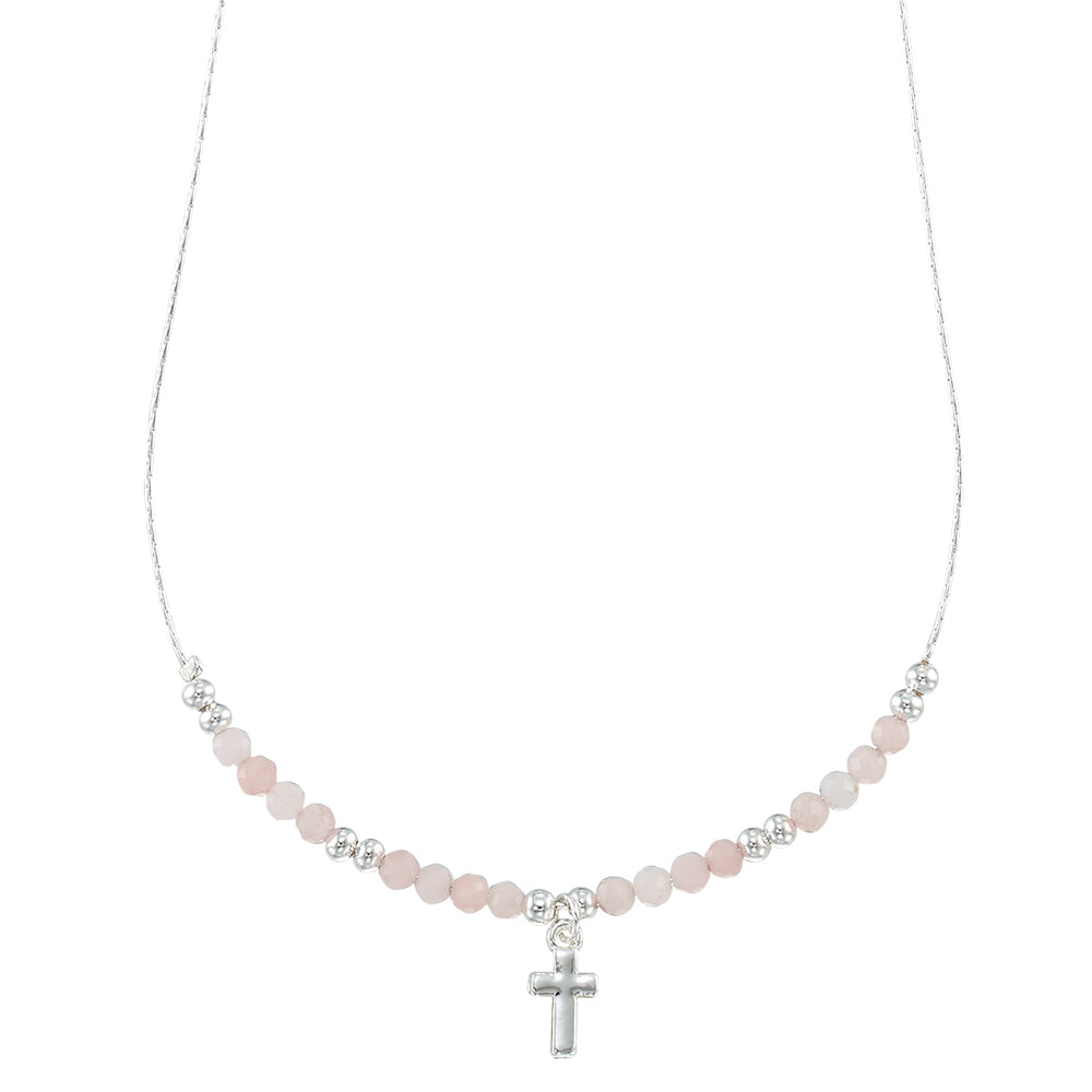 Silver Cross Stone 16" Necklace