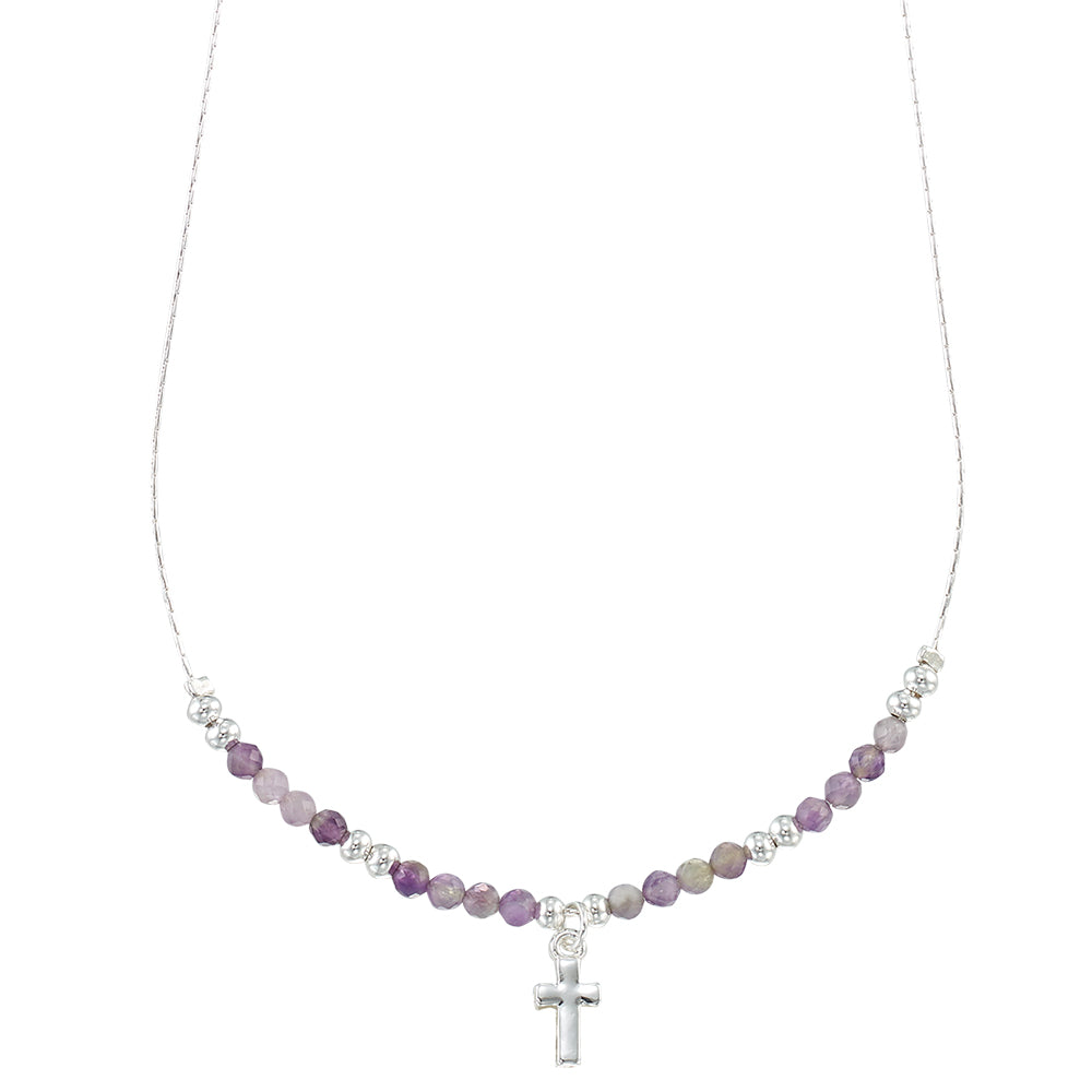 Silver Cross Stone 16" Necklace