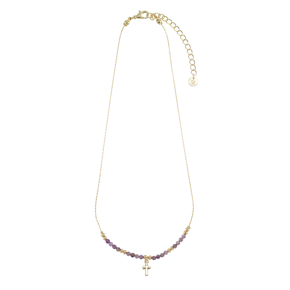 Gold Cross Stone 16" Necklace