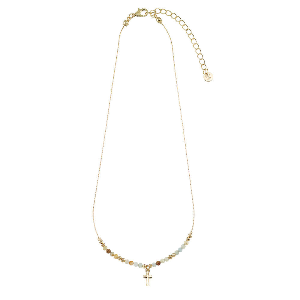 Gold Cross Stone 16" Necklace