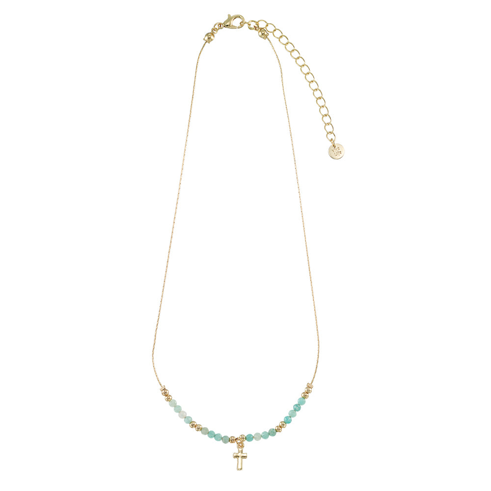 Gold Cross Stone 16&quot; Necklace