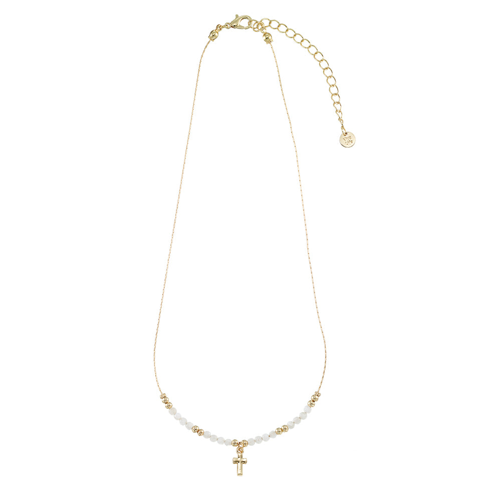 Gold Cross Stone 16" Necklace
