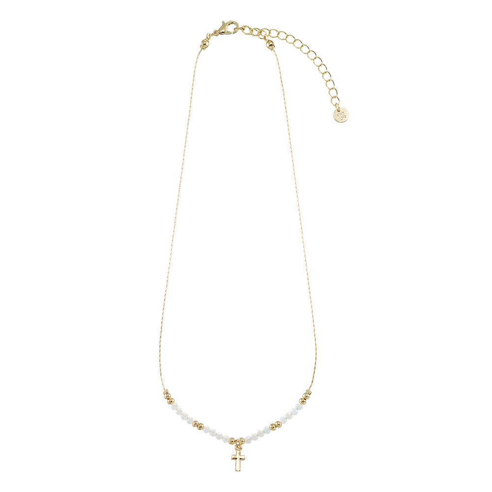 Gold Cross Stone 16" Necklace
