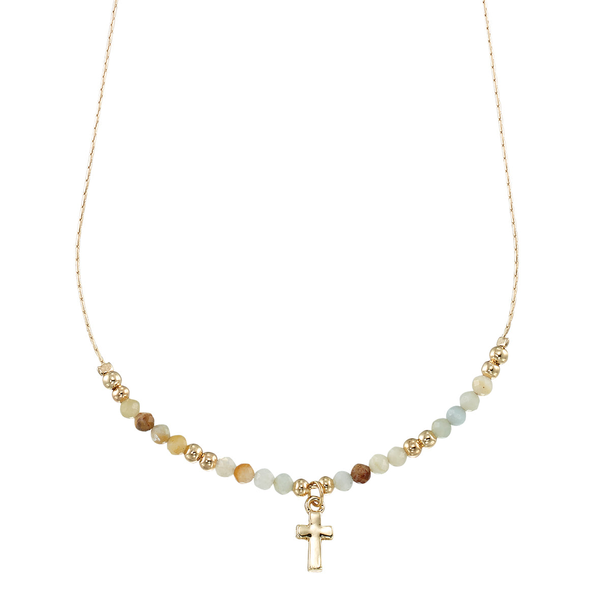 Gold Cross Stone 16" Necklace