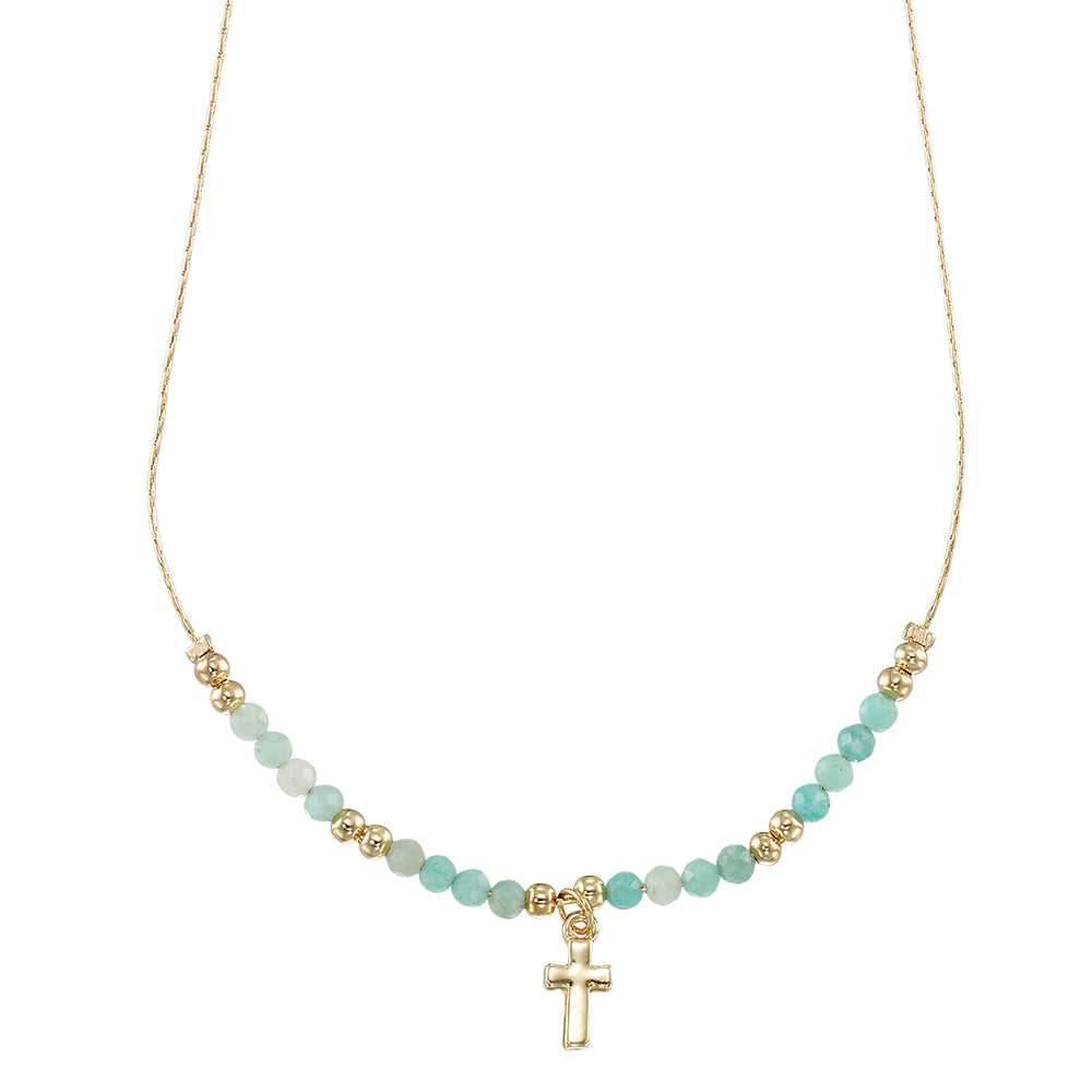 Gold Cross Stone 16" Necklace