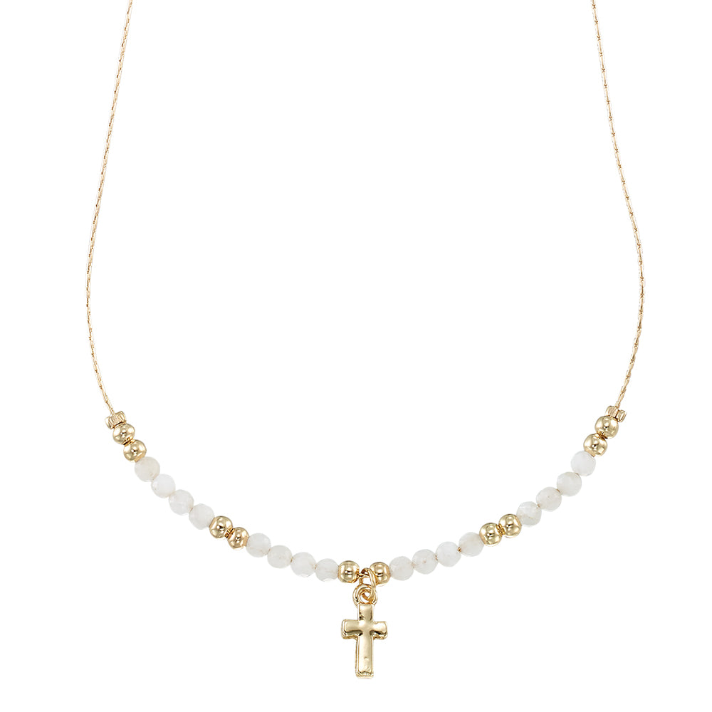 Gold Cross Stone 16" Necklace