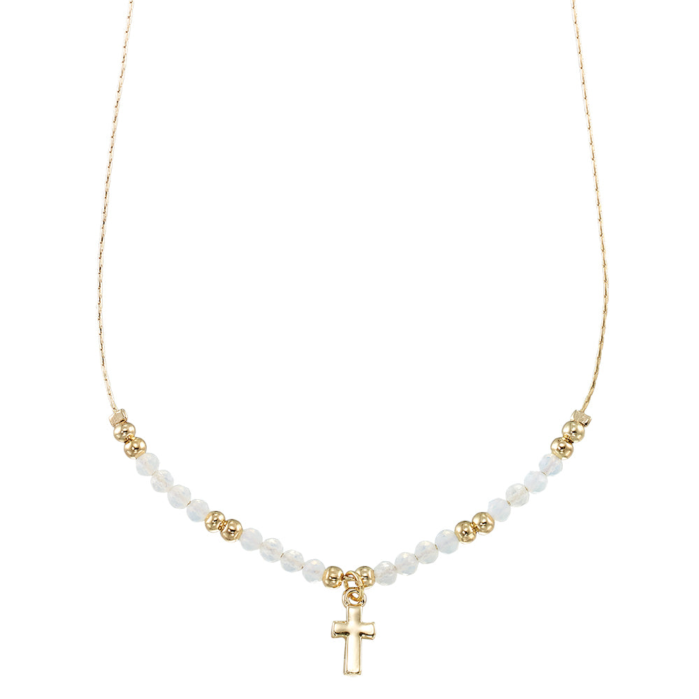 Gold Cross Stone 16" Necklace
