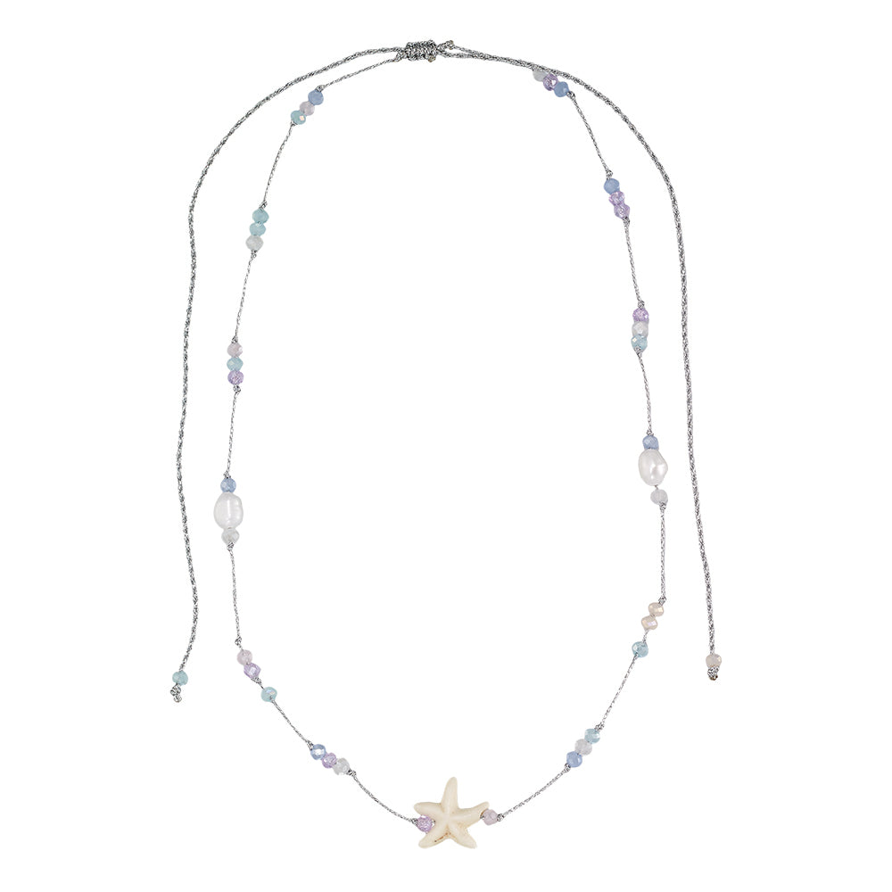 Starfish, Crystal, & Freshwater Pearl Metallic 16" Adjustable Necklace