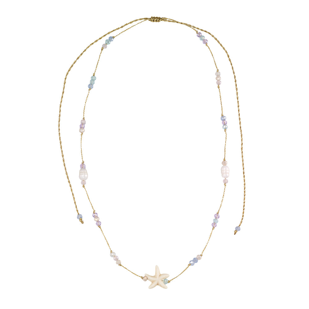 Starfish, Crystal, & Freshwater Pearl Metallic 16" Adjustable Necklace