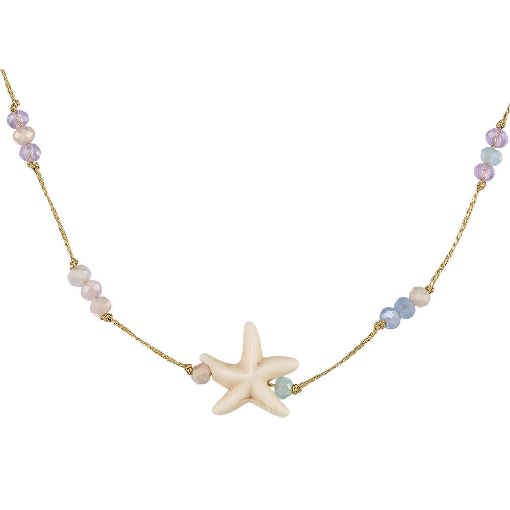 Starfish, Crystal, & Freshwater Pearl Metallic 16" Adjustable Necklace