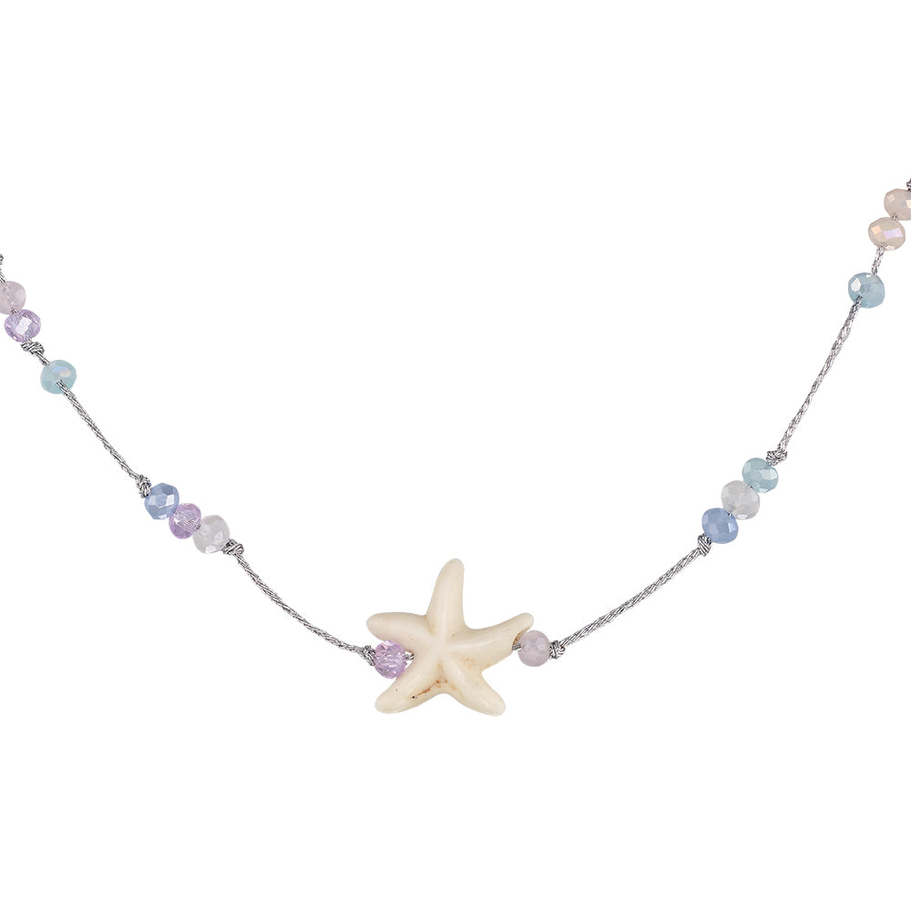 Starfish, Crystal, & Freshwater Pearl Metallic 16" Adjustable Necklace