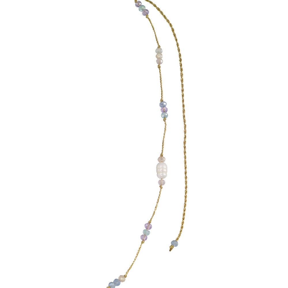 Starfish, Crystal, & Freshwater Pearl Metallic 16" Adjustable Necklace